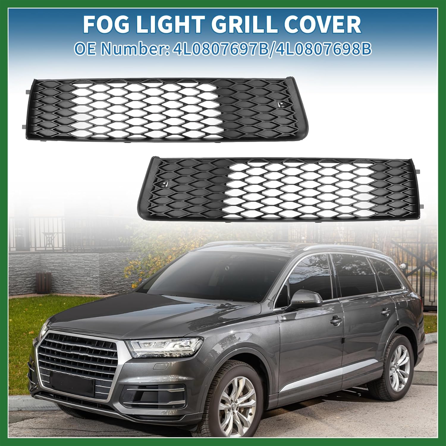 Motoforti Fog Light Grill No.4L0807697B/4L0807698B 21.85"x4.72" Front Lower Bumper Fog Light Cover Inserts for Audi Q7 2010-2015 ABS Black Long-lasting