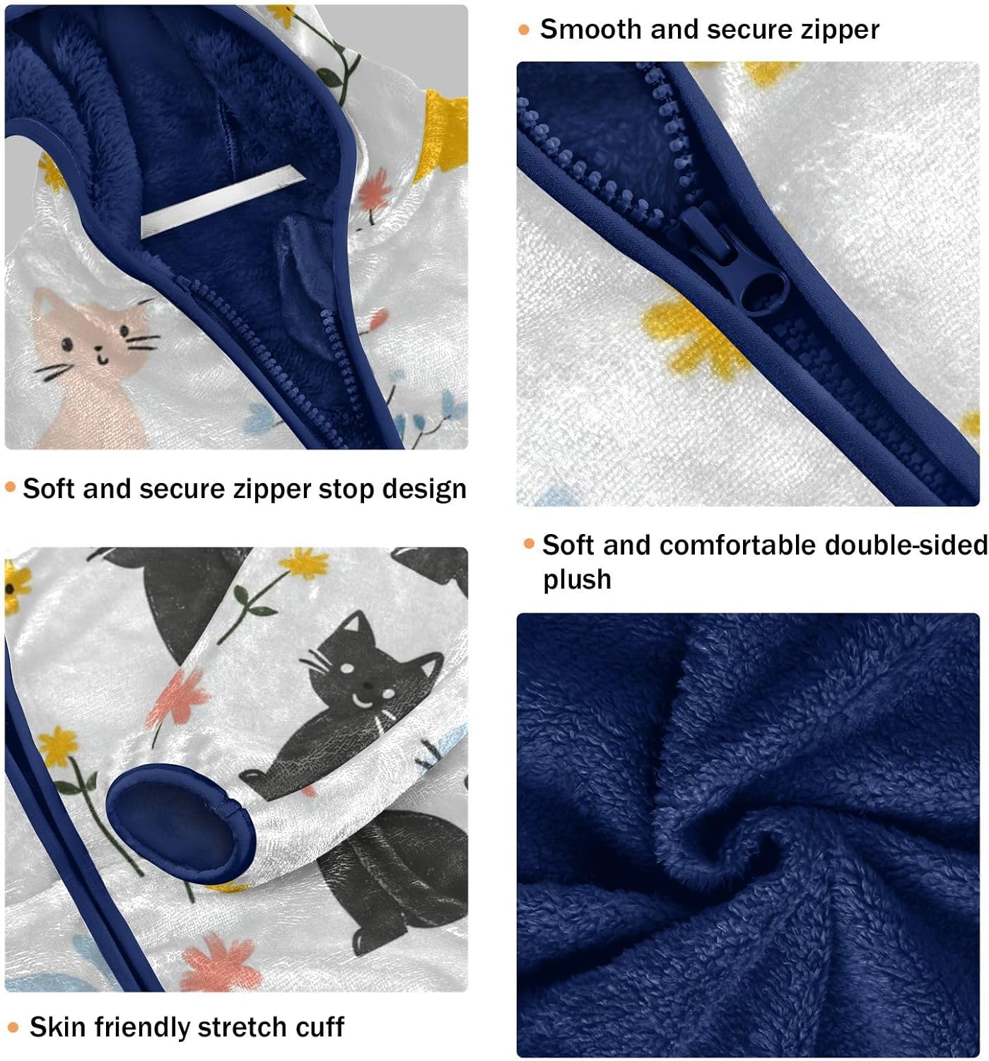 Cartoon Sweet Cat White Fleece Jacket Toddler Boy Children Plush Outerwear Navy Blue Fall Baby Boys Clothes