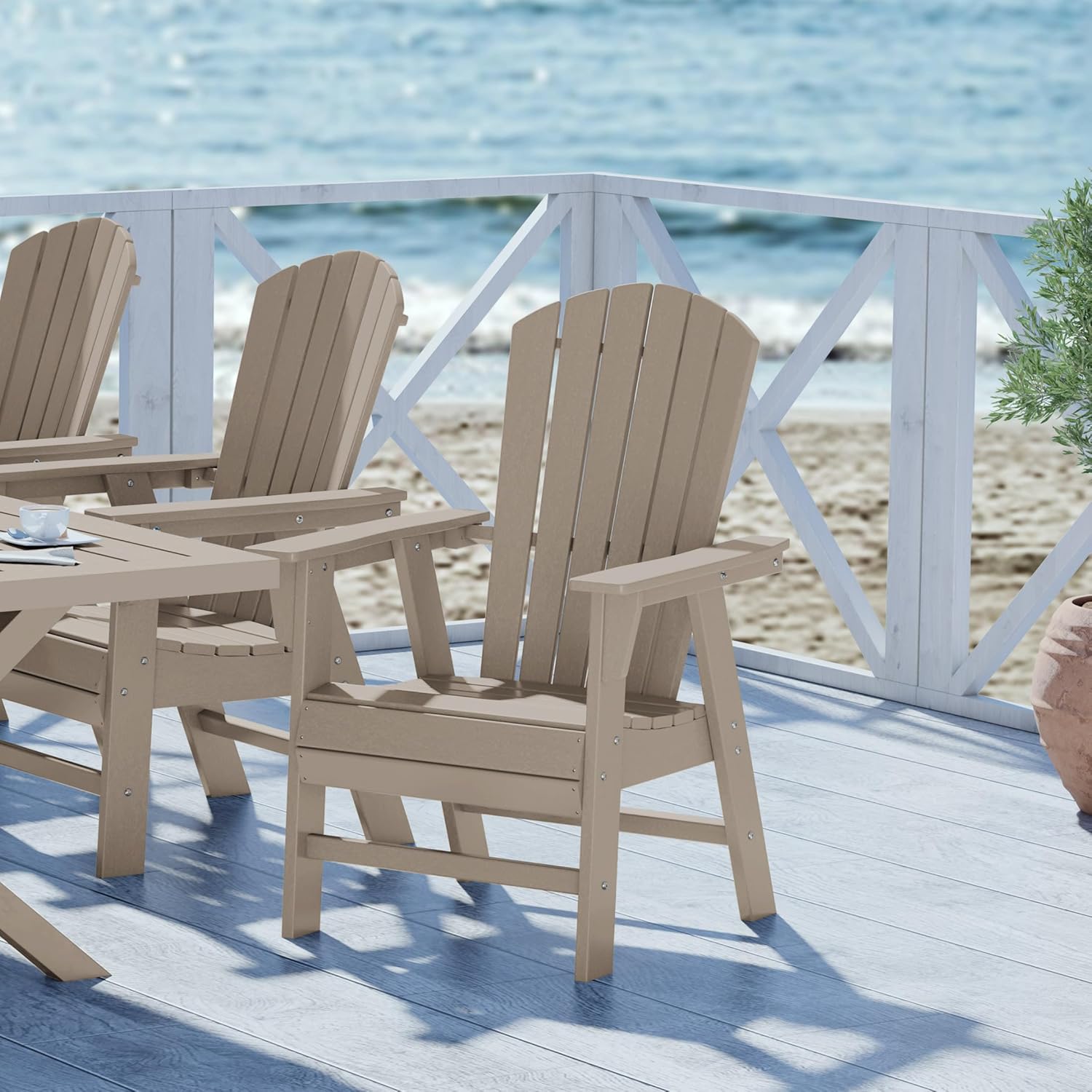 WestinTrends Dylan Outdoor Patio Shell-Back Adirondack Dining Chair Weather Resistant Weathered Wood