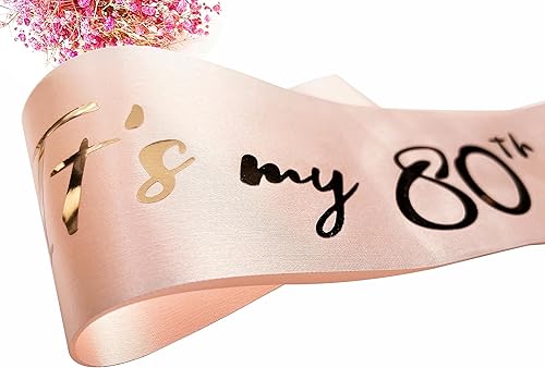 Miniatura 4 de Banda de cumpleaños número 80, banda de cumpleaños número 80, color oro rosa, regalos para niñas y mujeres, suministros de recuerdo de fiesta de