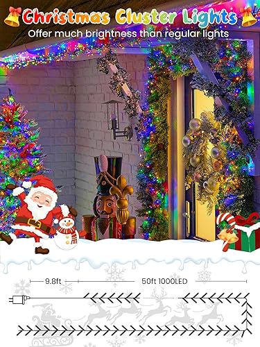 Miniatura 2 de 1000 luces LED de racimo de Navidad de 50 pies, tira de luces de petardo con control remoto y 8 modos y temporizador, luz parpadeante impermeable