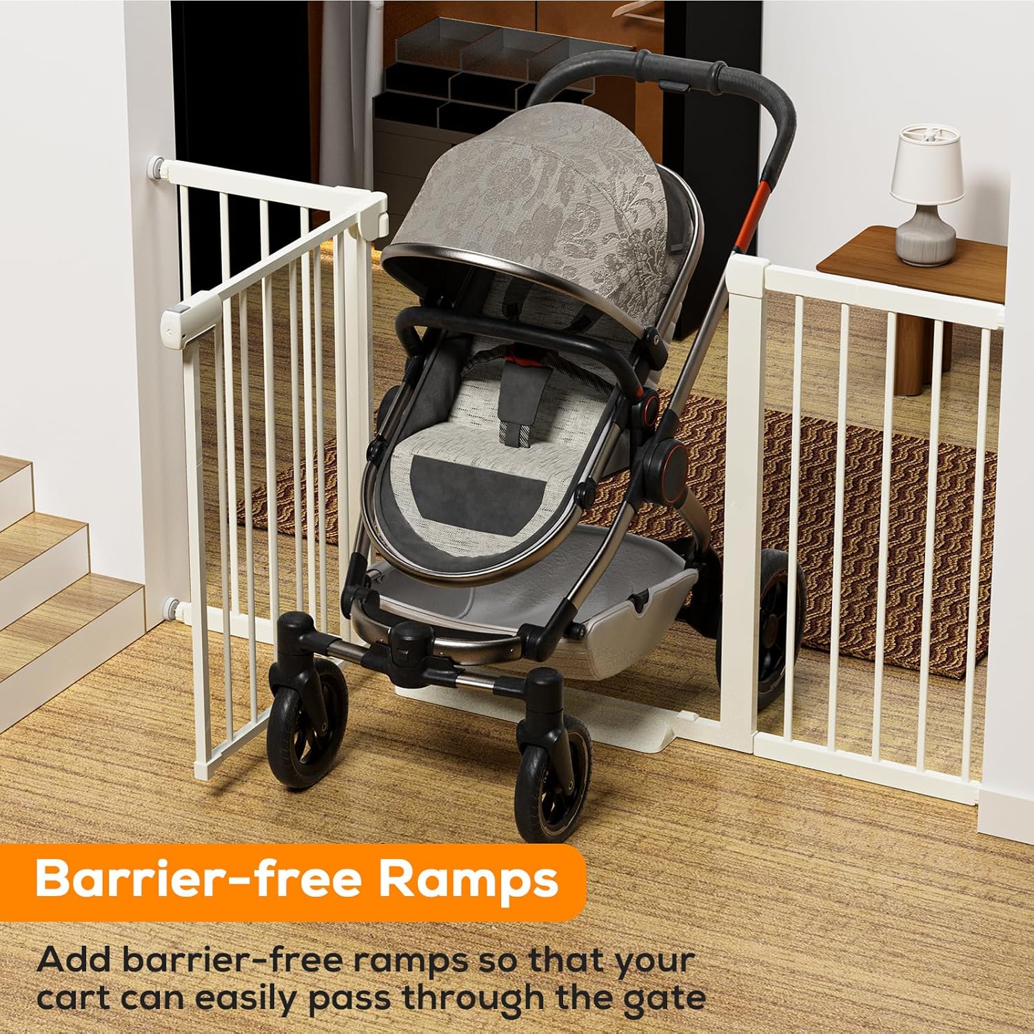 29.5-46" Magnetic Baby Gate for Stairs, Baby Safety Essentials, Auto Close Gate for Doorways, Easy Install Pressure Mounted Dog Gate Indoor, Pet Gates for Dogs, White