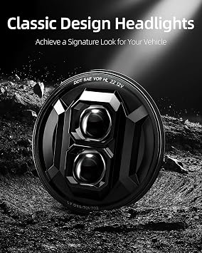 2PCS New Anti-glare 7 Inch Round Led Headlights DOT Approved Compatible with Jeep Wrangler JK TJ LJ, C-hevy, M-iata & More, Hi/Low Beam Headlight Assembly, H6024 LED Headlight IP67 Waterproof