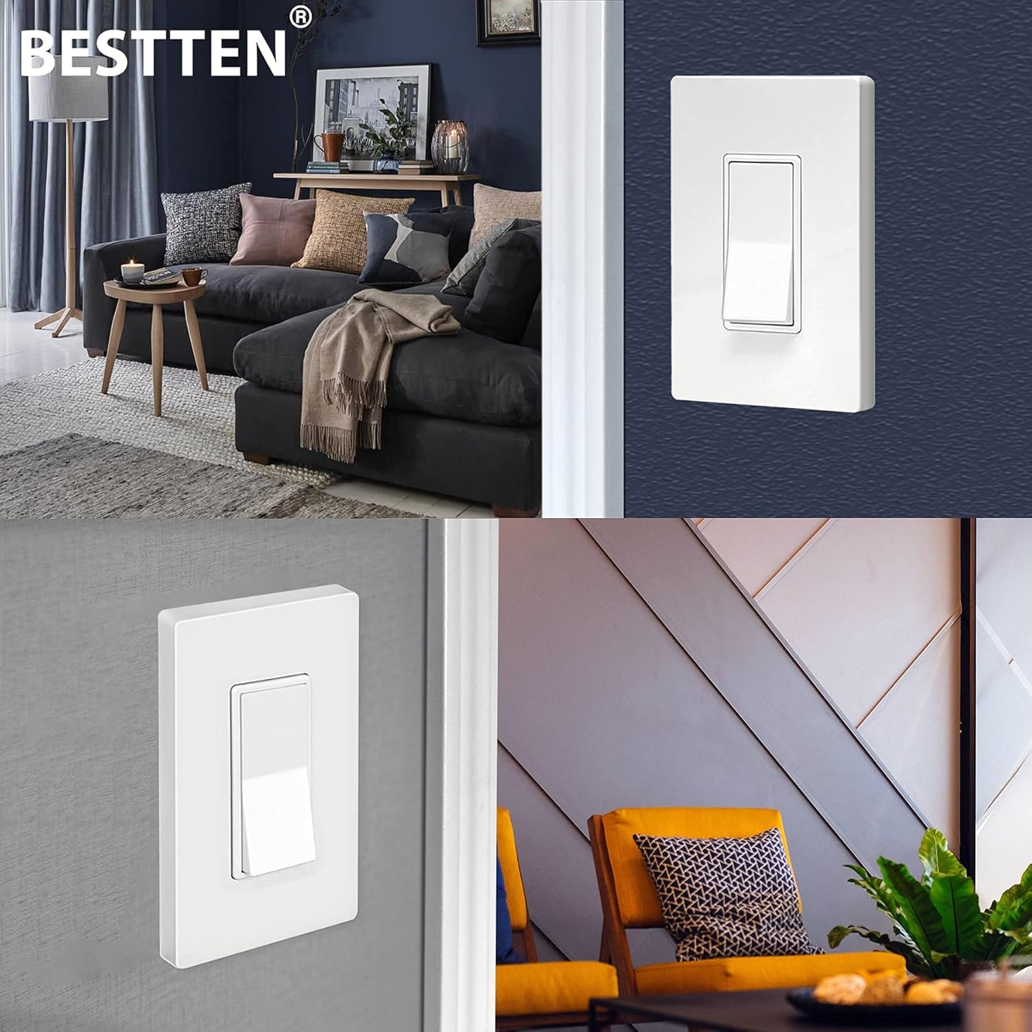 Authentic Crazy Deals [50 Pack] BESTTEN 1-Gang Screwless Wall Plate, USWP4 White Series, Decorator Outlet Cover, H4.69” x W2.91”, for Light Switch, Dimmer, USB, GFCI, Receptacle, UL Listed