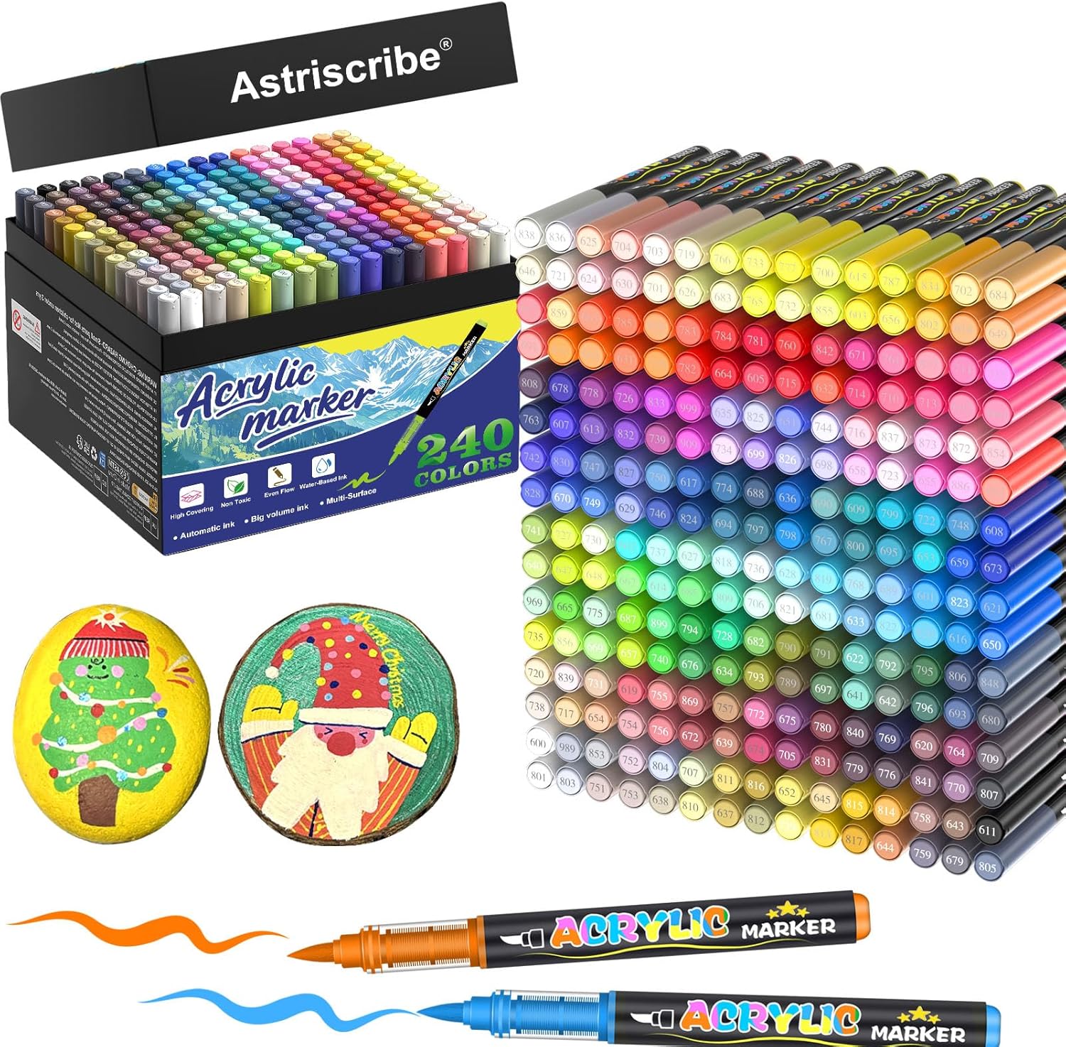 240 Colors Acrylic Paint Pens Set – Premium Water-Based Brush Tip Markers (1–5 mm), Quick-Dry and Non-Toxic, Automatic Ink Flow for Multi-Surface Artwork