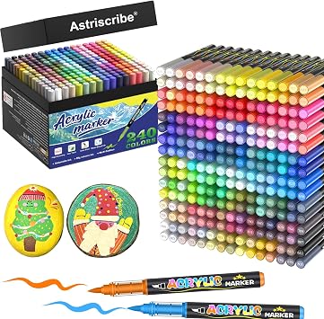 240 Colors Acrylic Paint Pens Set Premium Water-Based Brush Tip Markers 15 mm, Quick-Dry and Non-Toxic, Automatic Ink Flow for Multi-Surface Artwork