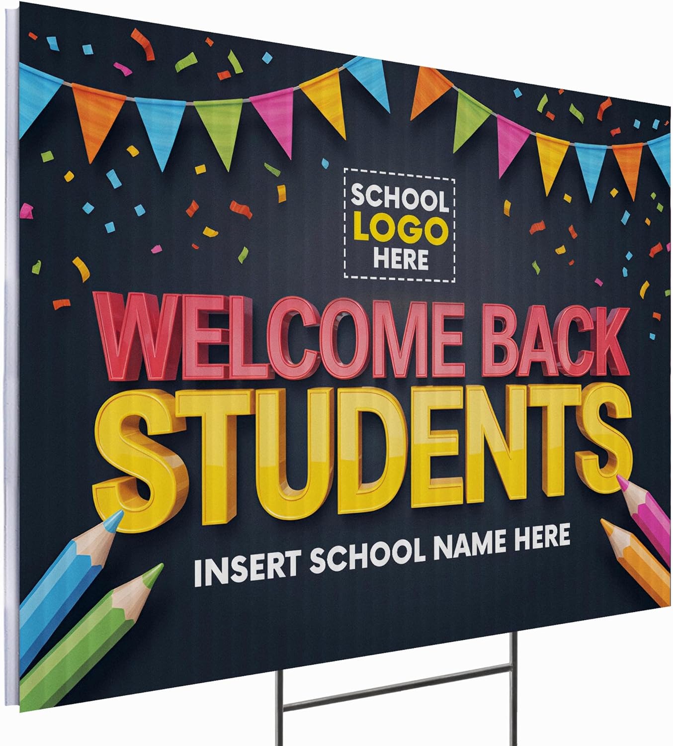 24"x18" Custom Welcome Back to School Yard Sign with Stakes, Personalized Corrugated Sign for High School and First Day of School Yard Decorations (Design)