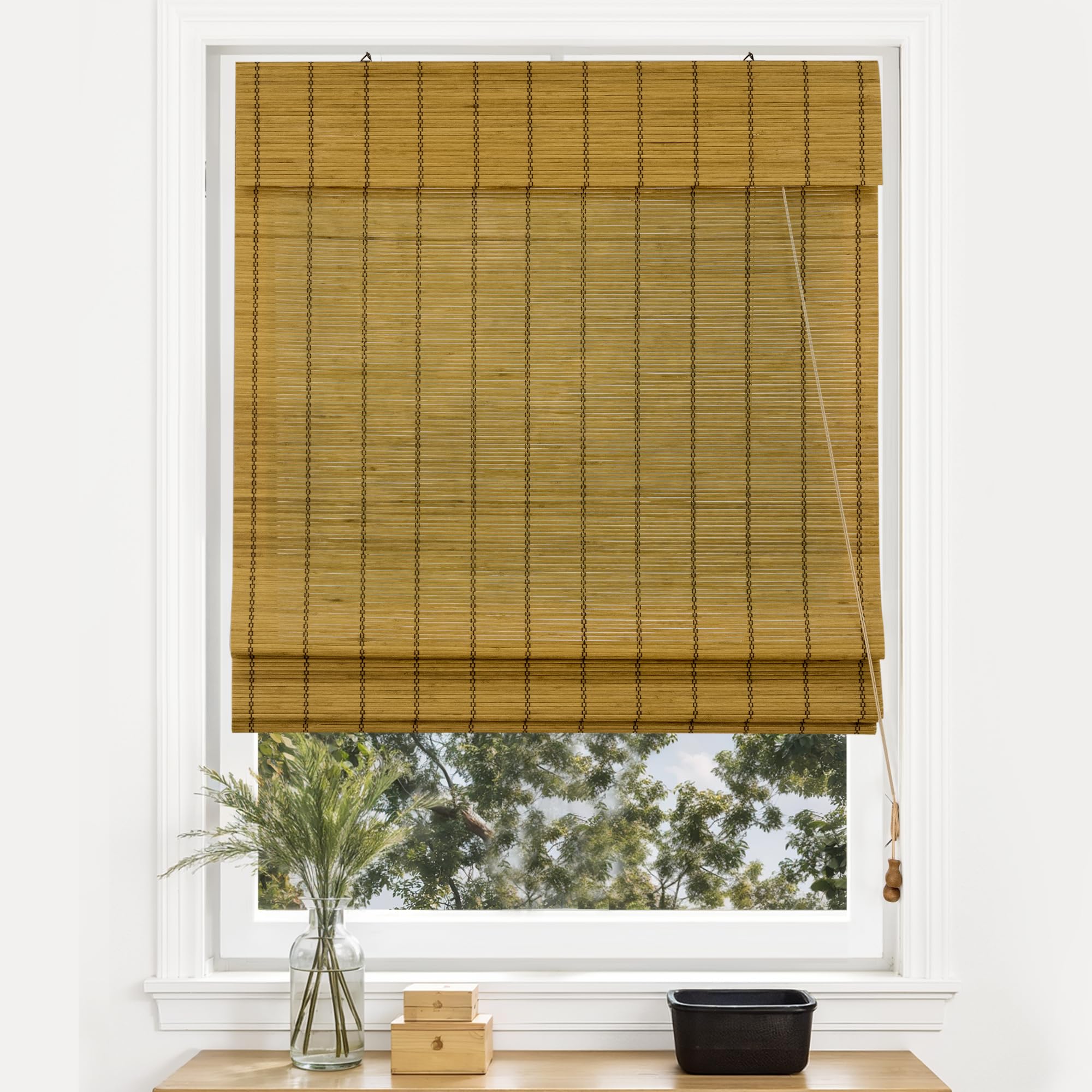 Victoria M. Persiana Enrollable de Bambú para Interiores, Cortina de Protección Solar y Privacidad para Puertas y Ventanas, 140 x 160 cm, Marrón