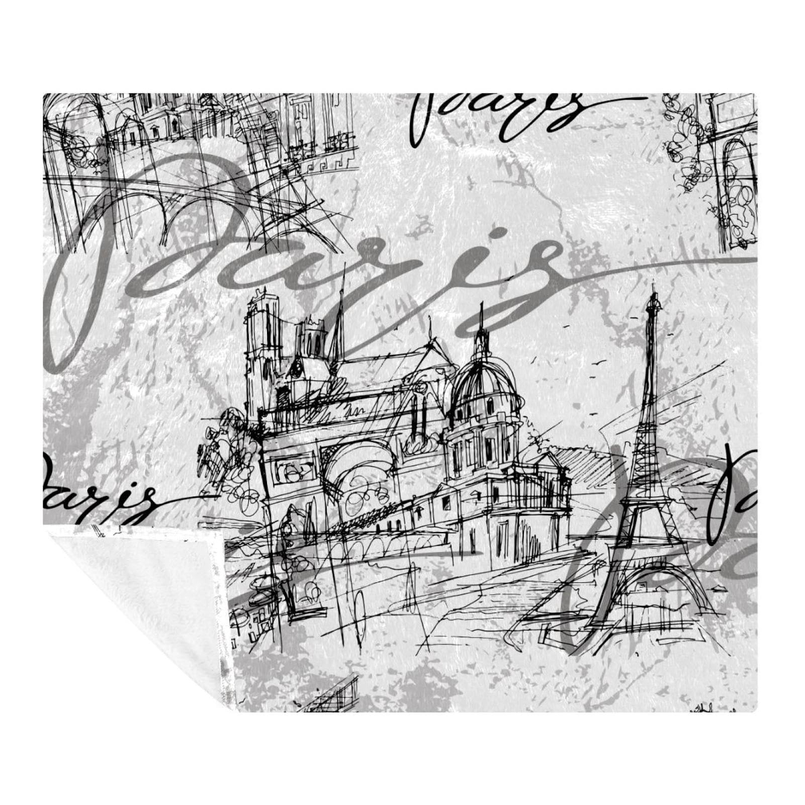 Couverture Paris Tour Eiffel cadeau idéal pour enfants et adultes plaid doux gris de voyage