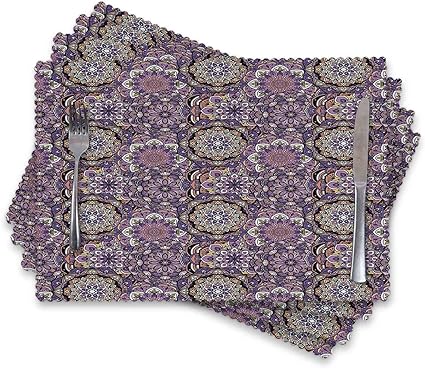 Amazon アラビア語のレースの幾何学的形状は花曼荼羅イラストエスニック サンドブラウンホワイトパープルを形成します テーブルランナー オンライン通販