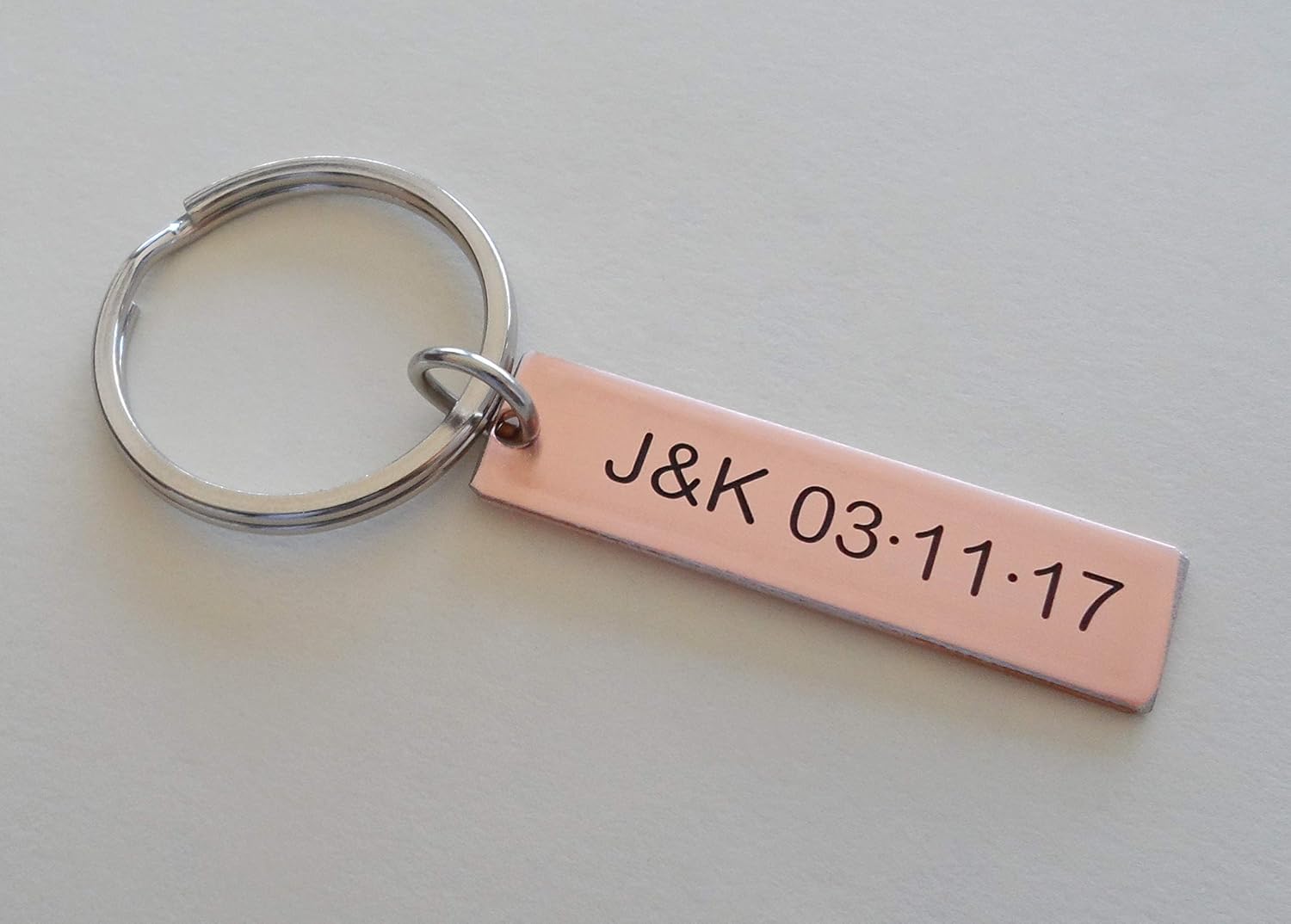 Custom Personalized Copper Keychain, Engraved Initials and Date, Anniversary Gift, Husband Wife Key Chain, Boyfriend Girlfriend Gift, Customized Couples Keychains - Image 2