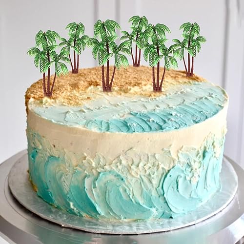 Miniatura 3 de Gyufise 10 piezas de plástico verde palmera cocos cupcakes toppers miniatura figuras de palmera decoraciones para pasteles para micro acuario,
