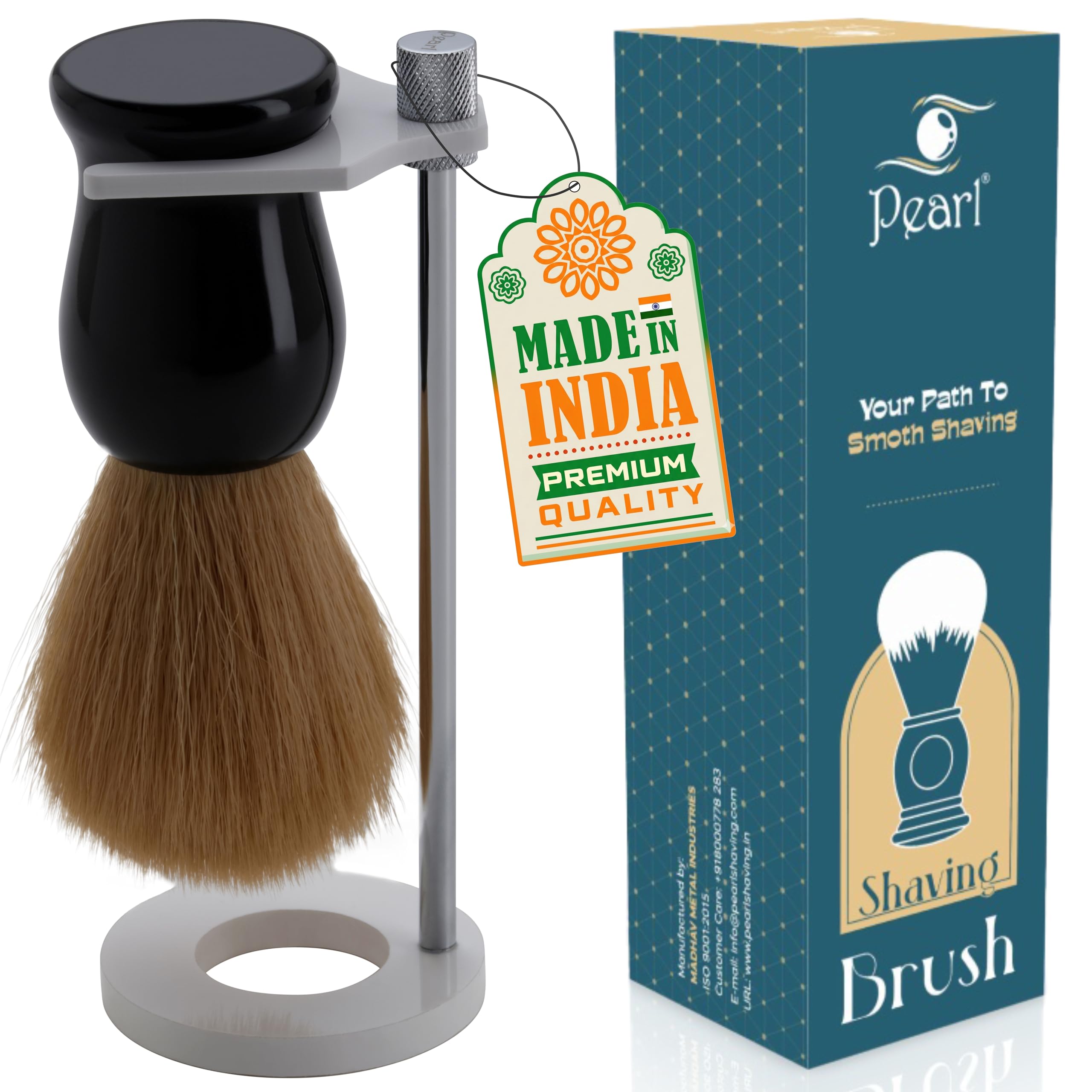Pearl Shaving Brush with Stand - Soft Bristles & Black Resin Handle | Raksha Bandhan Gift Option