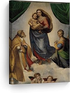 Smile Art Design Sistine Madonna by Raphael Art Canvas Print Famous Fine Art Oil Painting Reproduction Canvas Wall Art Renaissance Art Home Decor Ready to Hang Made in the USA 12x8