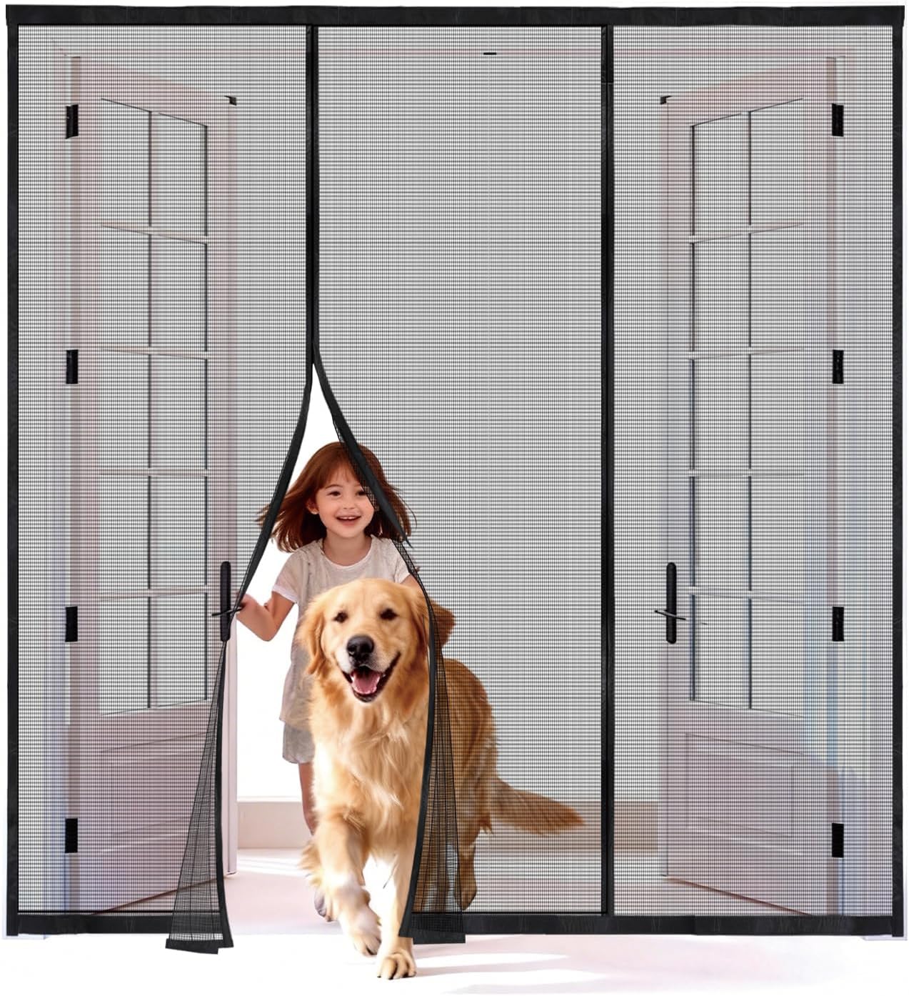 Magnetic Screen Door for Double Doors - 1.25mm Fine Mesh Door Screen Magnetic Closure - Eco & Pets Kid Friendly - Fits Sliding, Patio & French Doors, 4cm Wide Velcro, No Gap Seal-80"*96"