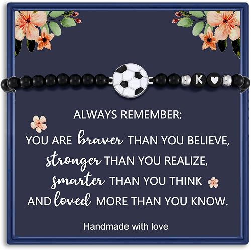 Haoze Soccer Tiger Eye Stone Black Beaded Bracelets Soccer Jewelry Handmade Brai