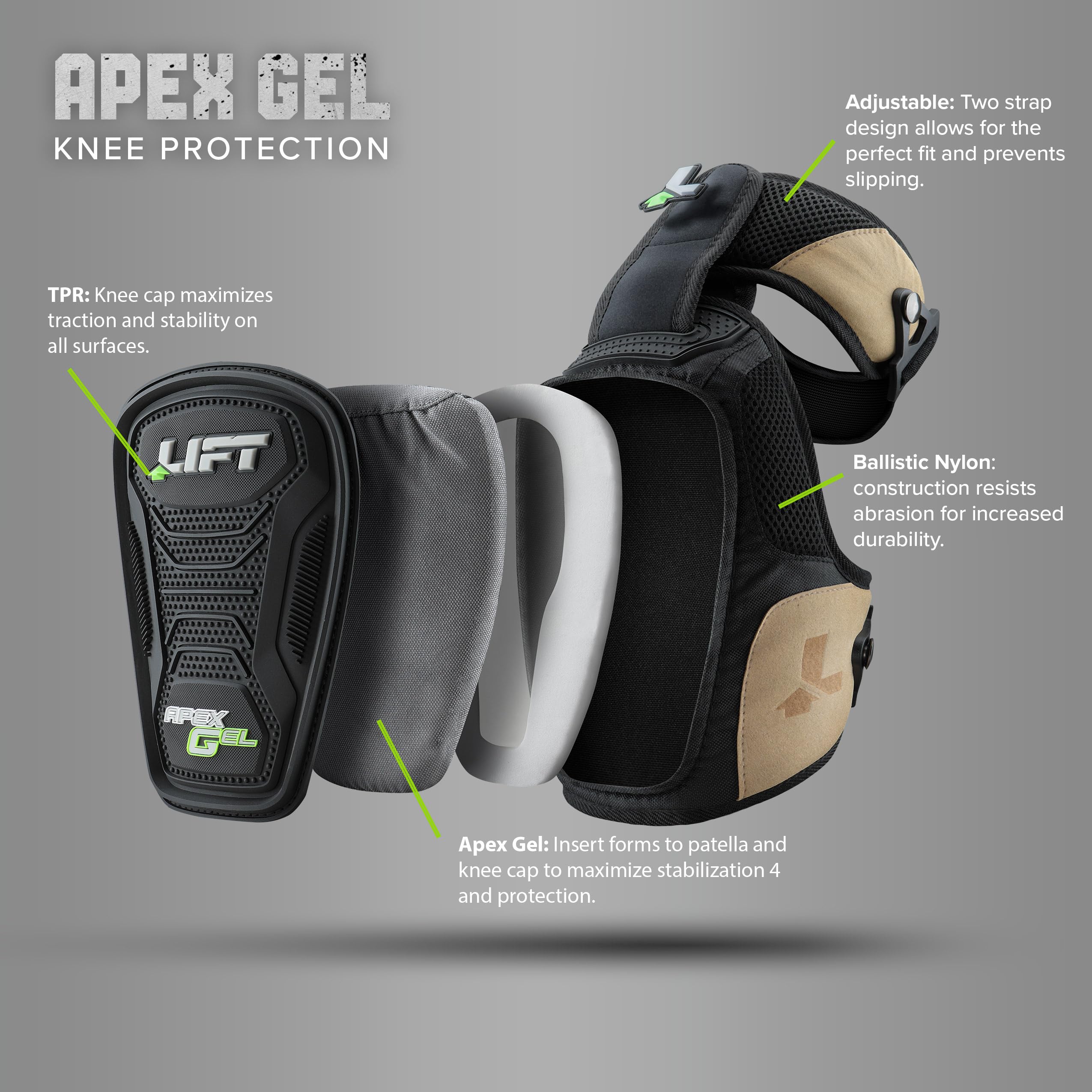 LIFT Safety Apex Gel-Knieschoner (schwarz, Einheitsgröße) – 1 Paar