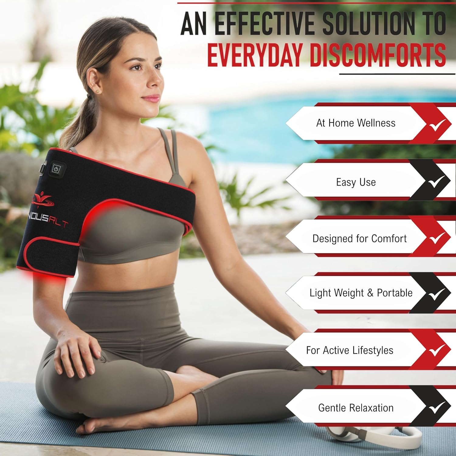 LuminousRLT Red Light Therapy Shoulder Wrap w/Power Bank - 192 LEDs 660nm & 850nm Near Infrared - Adjustable Fit - Auto Shut-Off - Fits Left or Right Shoulder