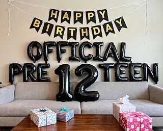 Official Pre Teen 12th Birthday Decorations Black for Boys Girls