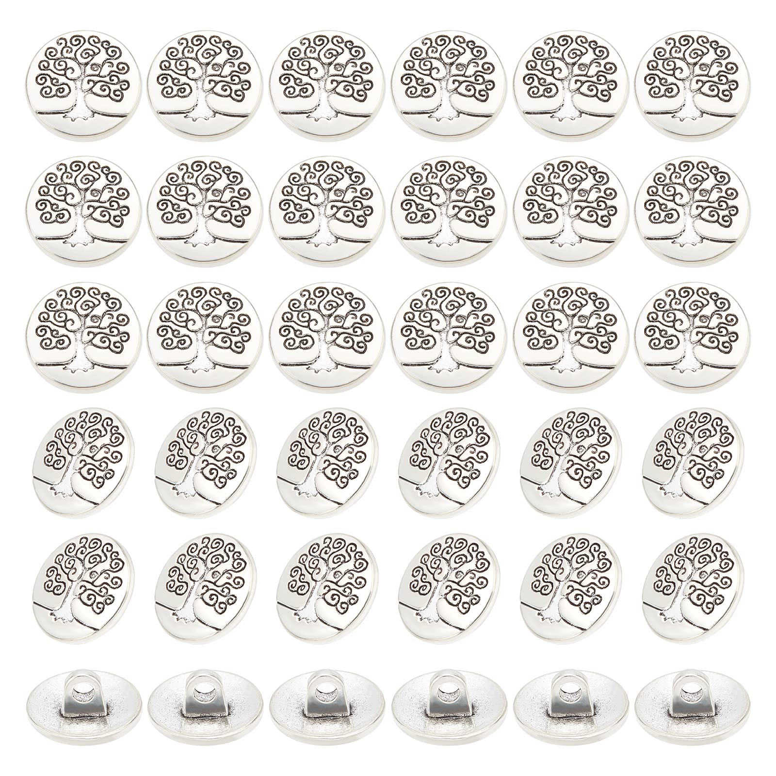 OLYCRAFT 60Pcs Alloy Shank Buttons Tree of Life Pattern Metal Blazer Buttons 14.5mm Antique Silver Vintage Shank Buttons Round Sewing Shank Buttons for Blazer Suits Coat Uniform and Jacket โ image 1