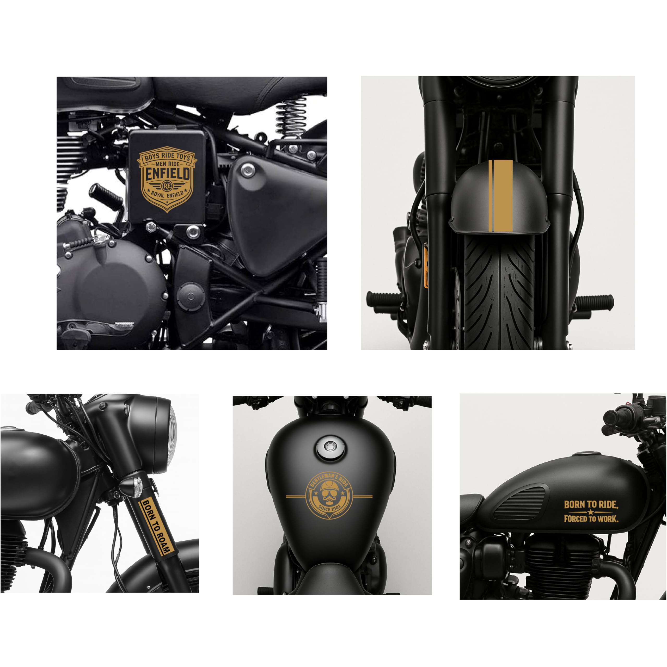 Bike Combo Stickers Compatible for Royal Enfield Fuel Tank,Tool Box, Mudguard,Helmet Waterproof Bike Graphics Sticker - 5 PCs (Gold)-picture-31