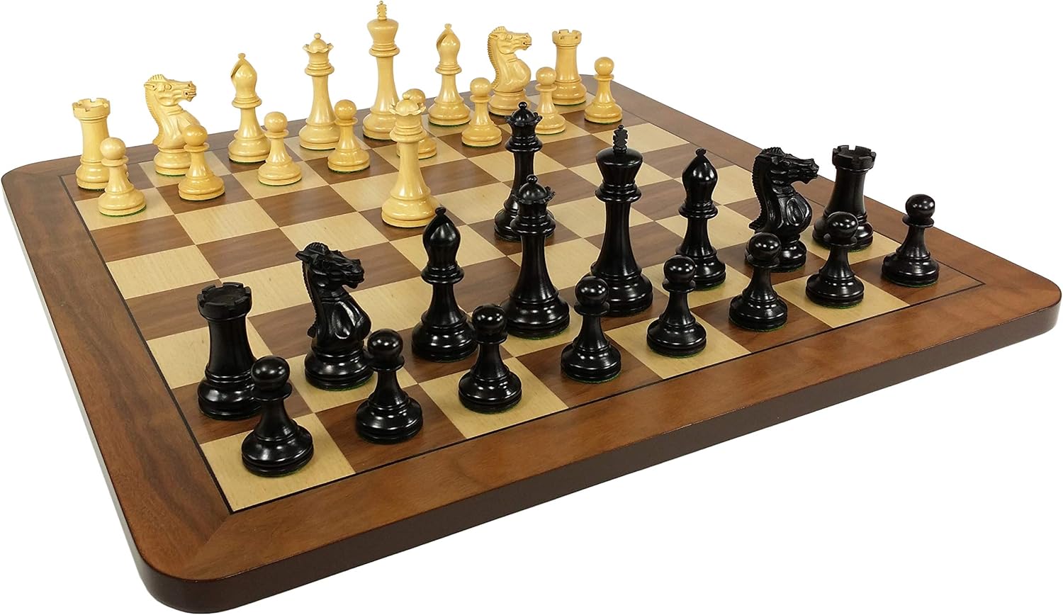 Double Queens Black Anderssen Staunton Wood Chess Set 3 3/4" King with 19" Walnut and Maple Board
