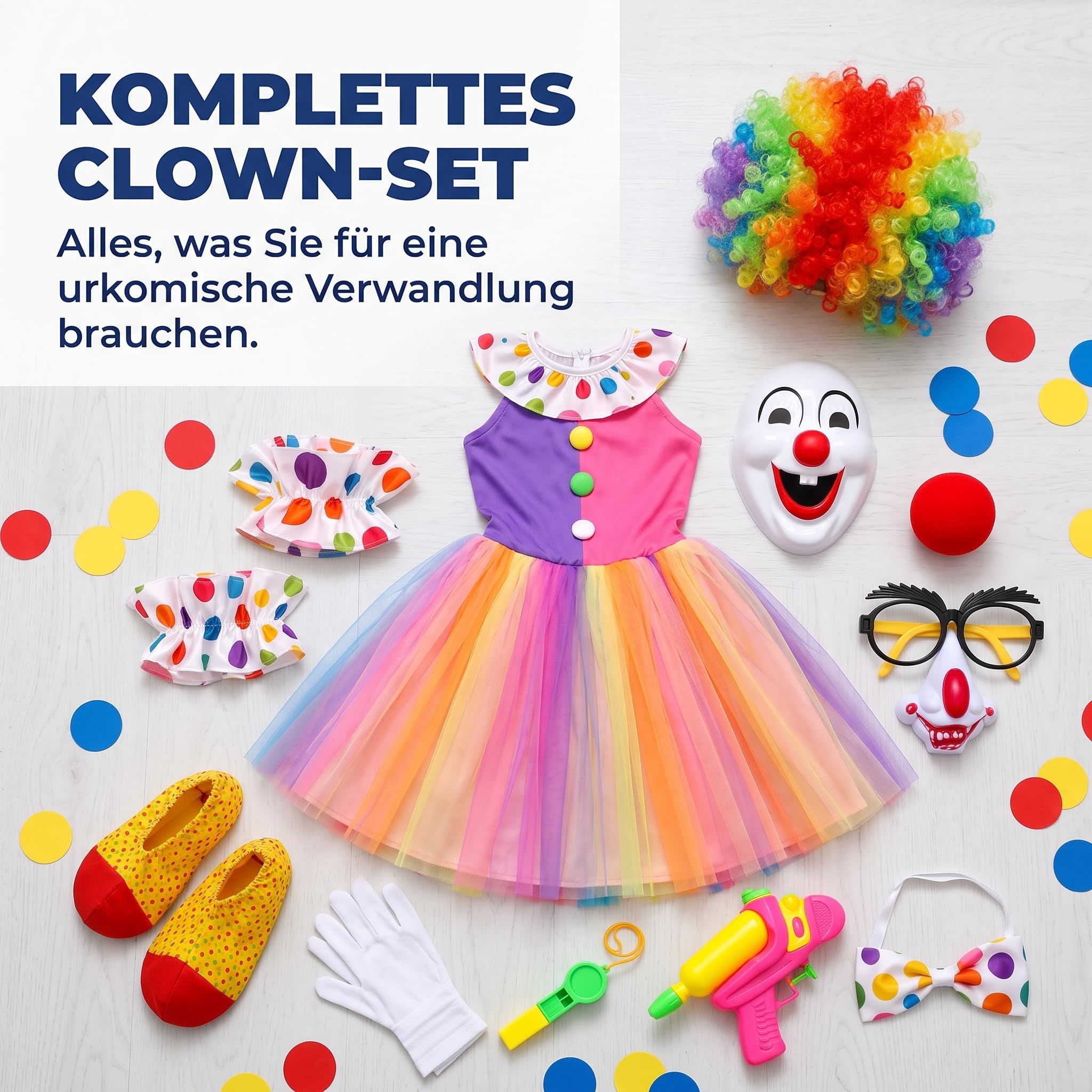 Clown Kostüm Erwachsene Damen 11-teiliges Set für Fasching, Karneval & Halloween – Zirkus Kostüm Damen
