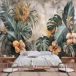 Murais de papel de parede florais de tamanho personalizado, decalques de parede grandes, papel de parede removível autoadesivo, crie uma bela sala de estar.