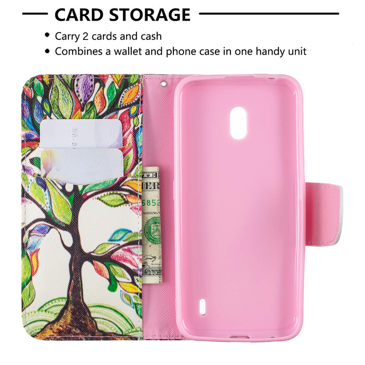 MojieRy - Custodia a portafoglio per Nokia 2.2, in pelle sintetica di alta qualità, per Nokia 2.2, 2 scomparti per schede, portatile, colore: Nero