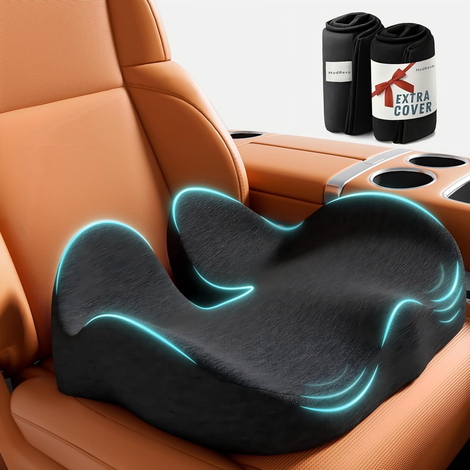 Car Seat Cushion, Memory Foam Cushion with Carry Handle for Drivers, Orthopedic Sciatica & Tailbone Pain Relief for Long Driving, Comfortable Back Support for Car, Truck & Travel - Charcoal