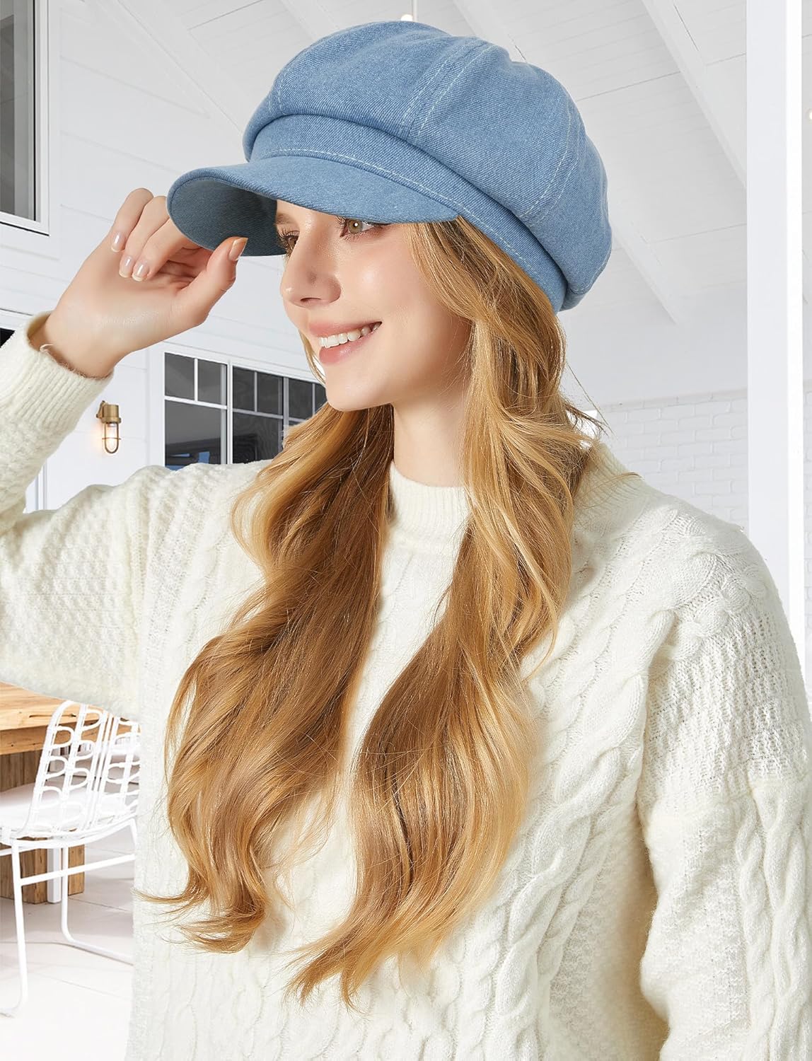 FEOYA Women Denim Newsboy Hats Cotton Casual Cabbie Hat Stylish Beret French Cap Paperboy Caps - Image 3