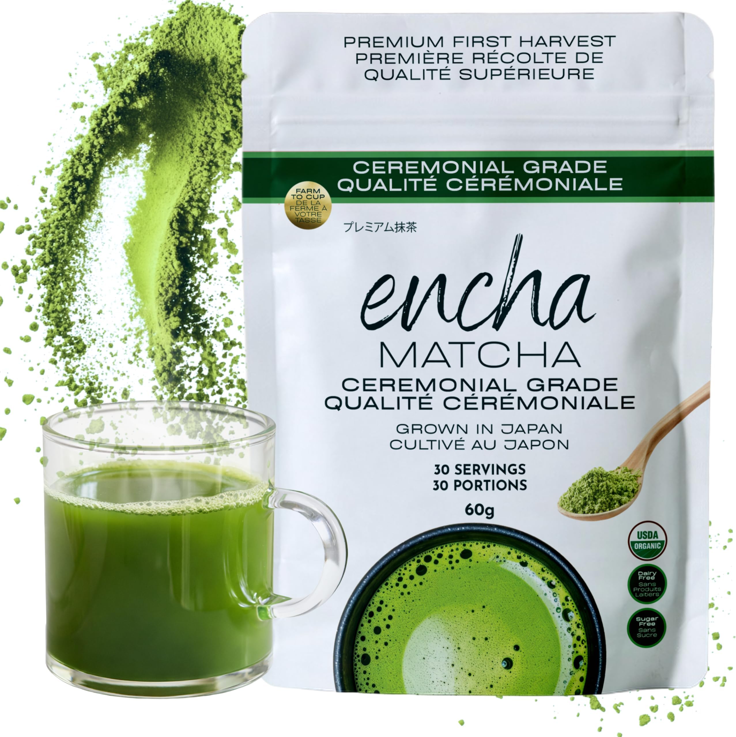 Encha Matcha Powder, Organic Ceremonial Grade, 60g/2.12oz