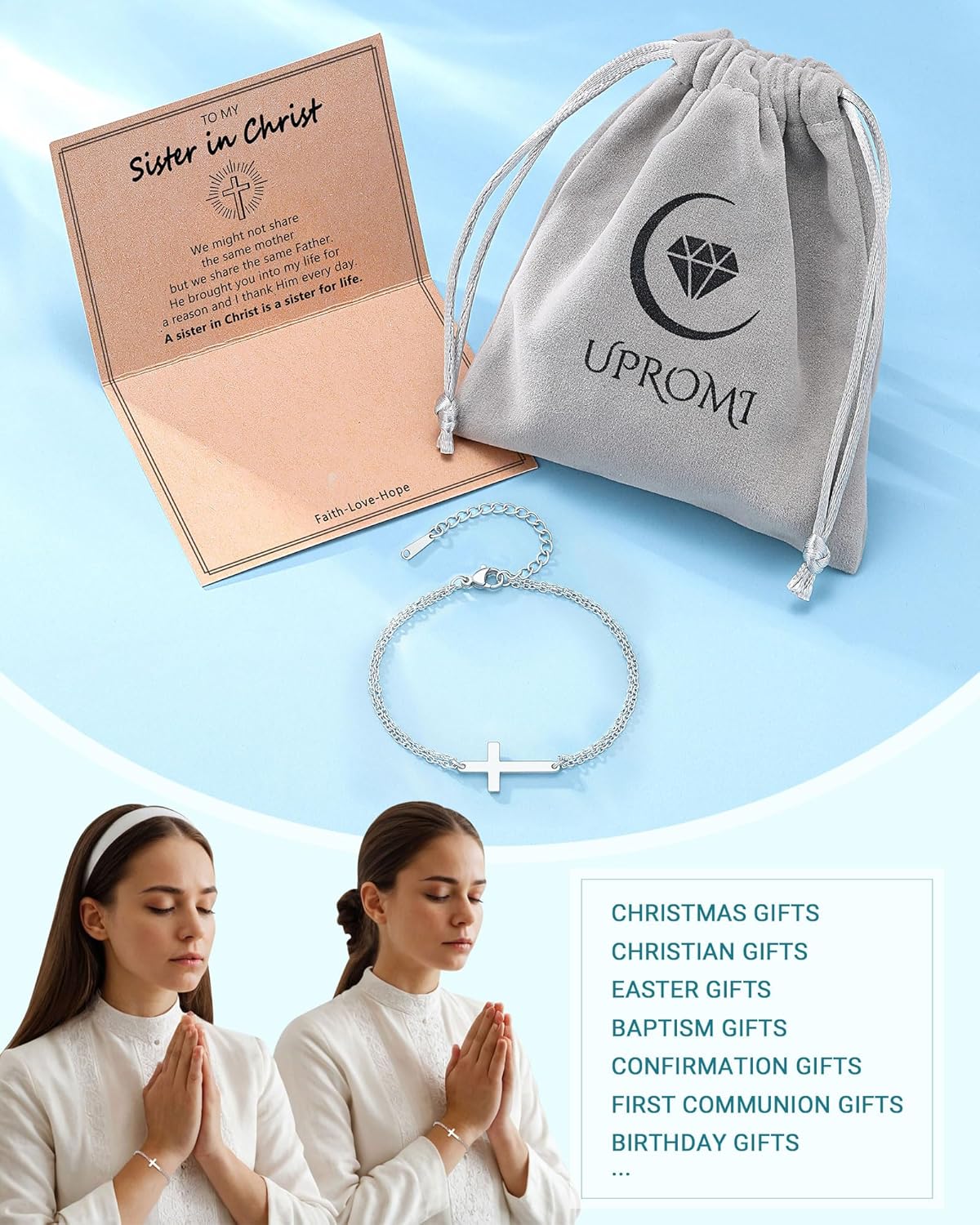 UPROMI Christian Gifts for Women, Best Friend Religious Gifts for Women Jewelry Cross Bracelet Easter Gifts for Women - Image 6