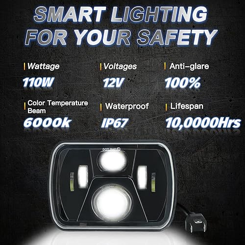 Miniatura 7 de 2 faros delanteros LED H6054 5x7 7x6 de luz altabaja de 110 W con arnés de cables H4-HB3, compatibles con Jeep Cherokee XJ Wrangler YJ Ford Chevy