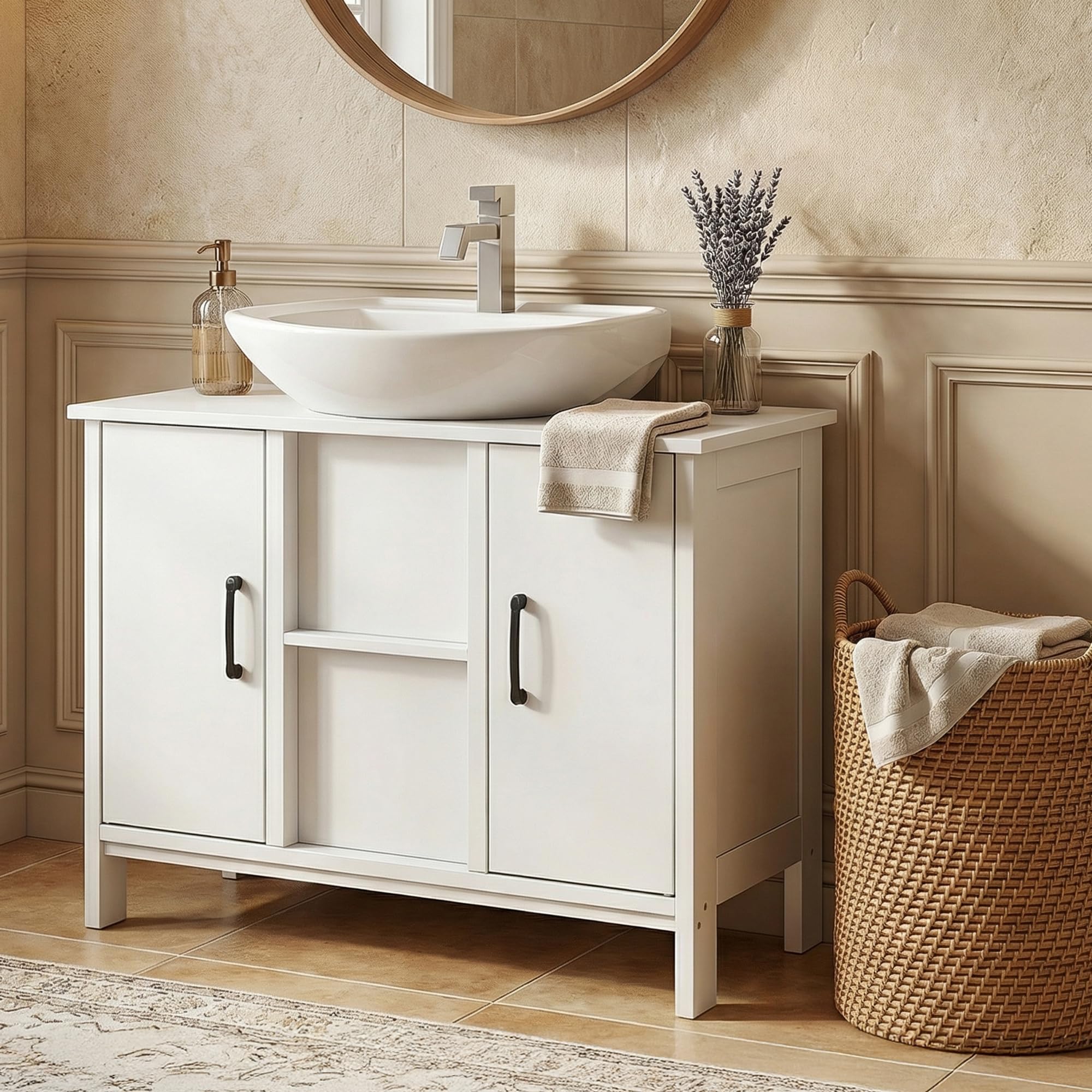 YITAHOME Mobile bagno sotto lavabo, mobile lavabo senza lavabo, mobile bagno con 2 ante, ripiano regolabile, 27,5 × 11,8 × 60,5 cm