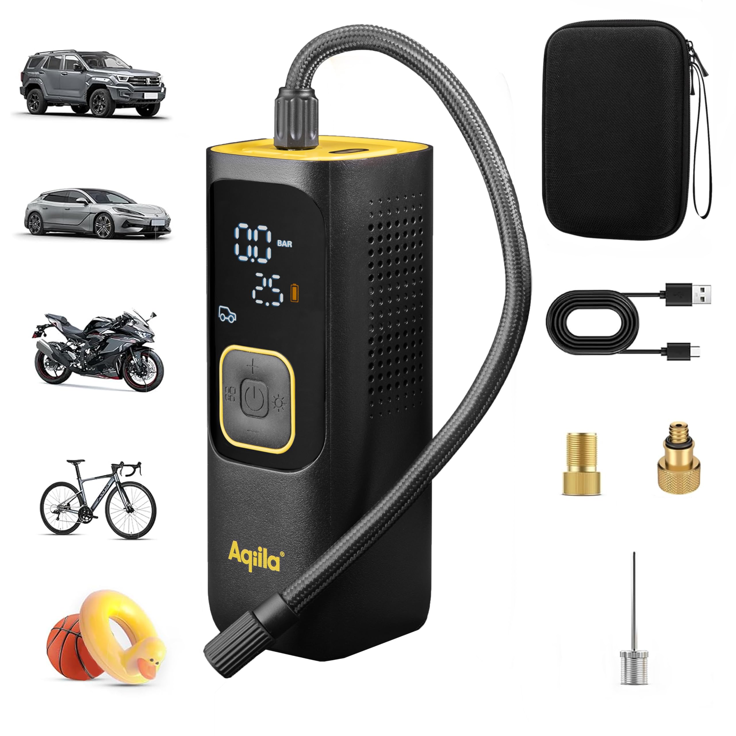 Airbird C7 - Pompa d'aria portatile e compressore ad alte prestazioni con batteria integrata, torcia, impostazione rapida e spegnimento automatico per un gonfiaggio preciso e senza sforzo.