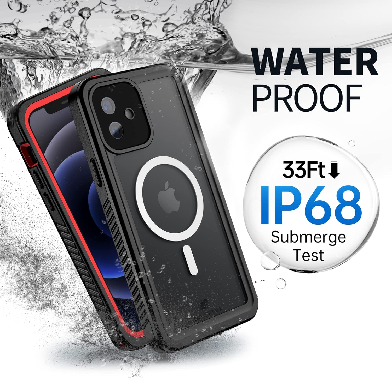 BEASTEK for iPhone 12 Waterproof Case, FSN Series IP68 Magnetic Shockproof Case with Built-in Screen Protector and MagSafe Protective Cover, iPhone 12 6.1 inch (Red)