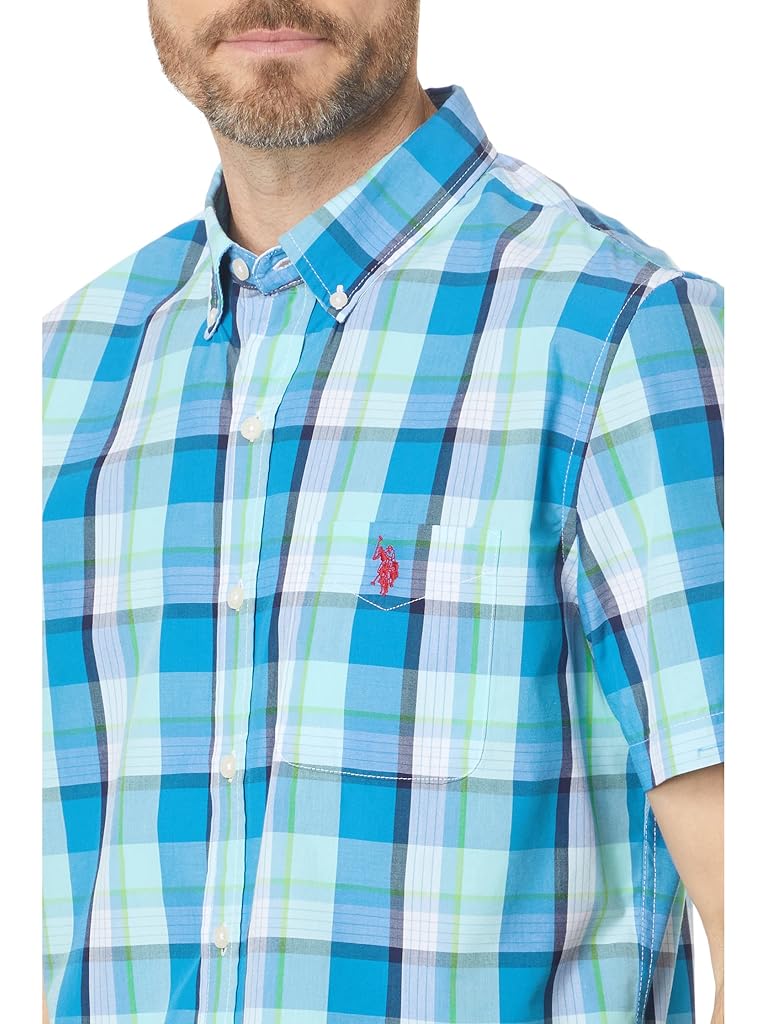 U.S. POLO ASSN. Short Sleeve Yarn-Dye Poplin Plaid Woven Shirt