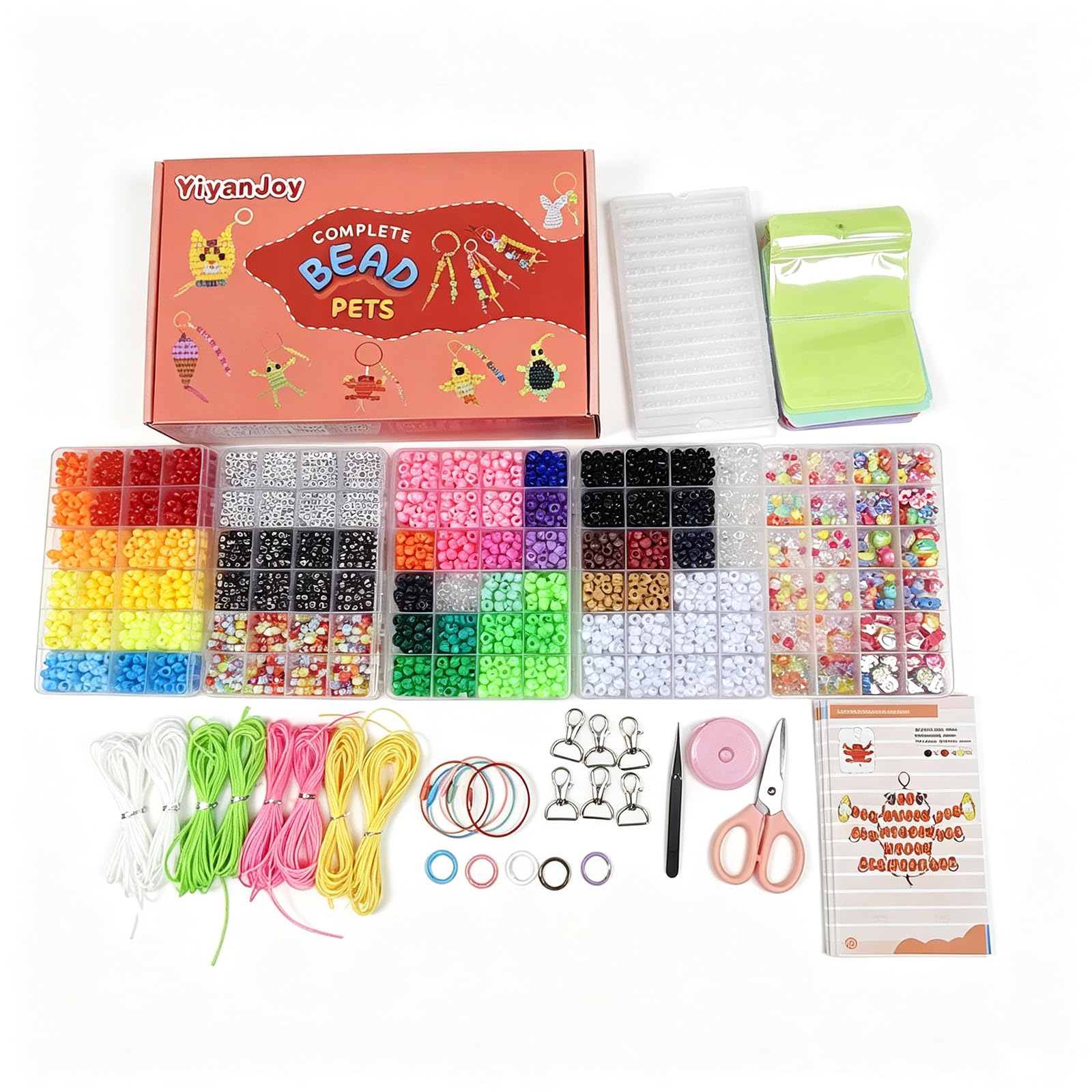 YiyanJoy Set fai da te per bambine e ragazze, perline in acrilico Kawaii e perline Pony con ciondoli, animali di perle, scatola fai da te per portachiavi a forma di animali