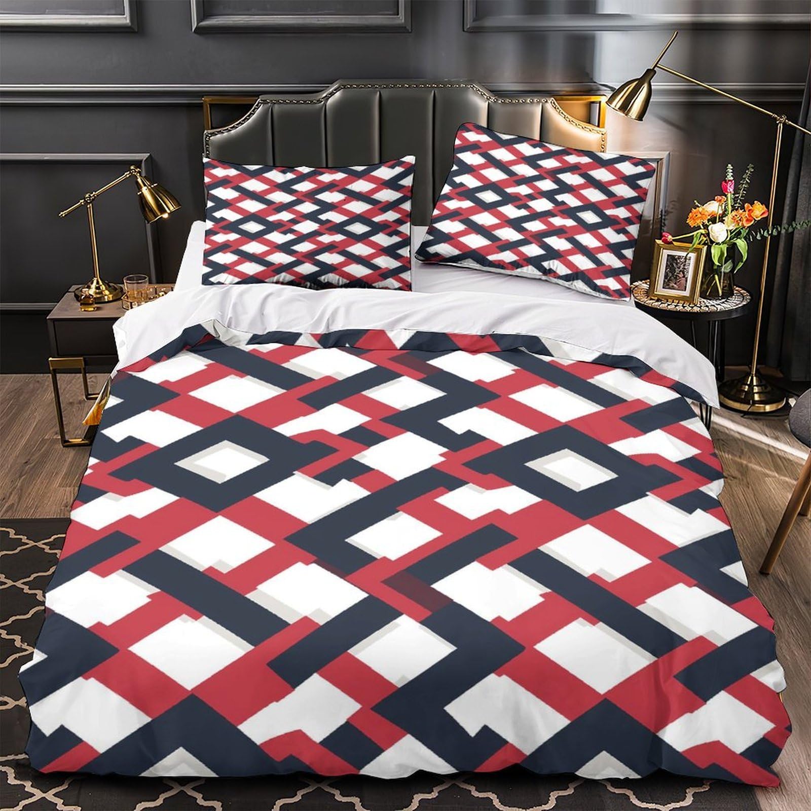 Housse de couette fleurs géométriques en microfibre 200x200 cm pour lit double
