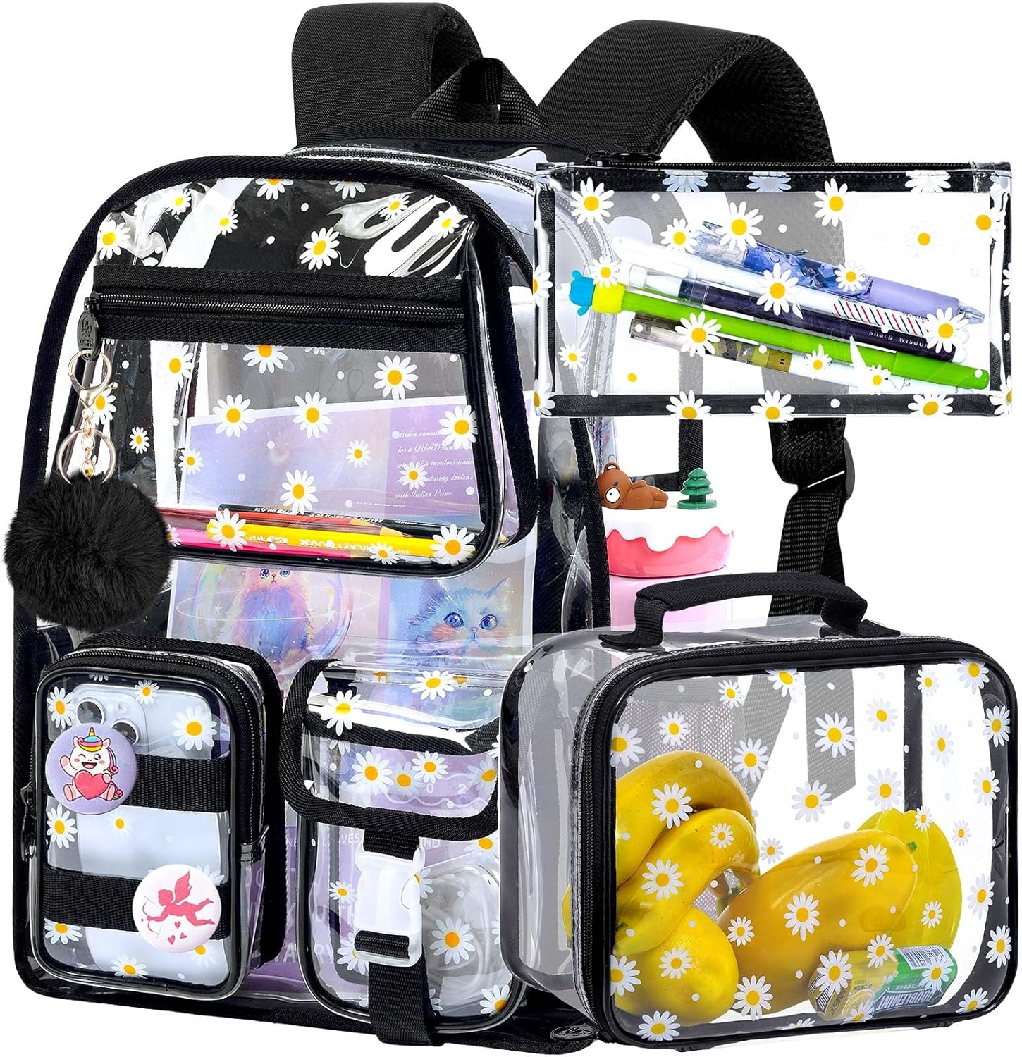 CCJPX 3Pcs Clear Backpack for Girls, School Transparent Bookbag, Heavy Duty See Through Backpacks for Teens Elementary