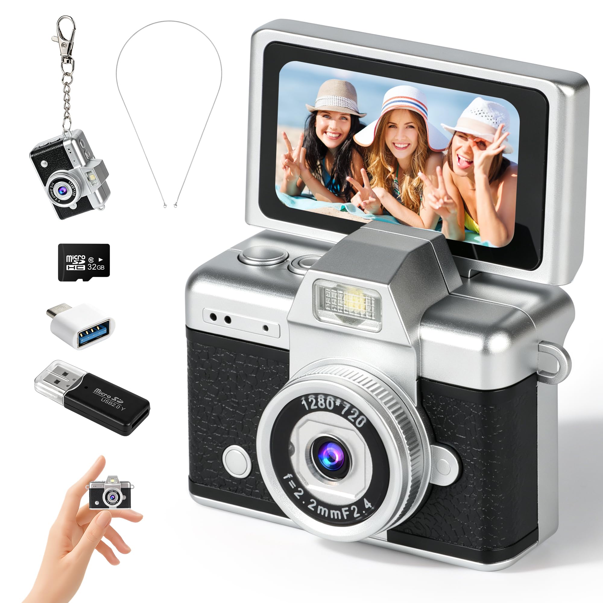 Mini Flip Screen Digital Camera, 1.47 Inch Pocket Retro Camera with USB-C Charging, 1080P/720P Video, MicroSD Support Up to 128GB, Portable Keychain Camera (Black)-picture-27