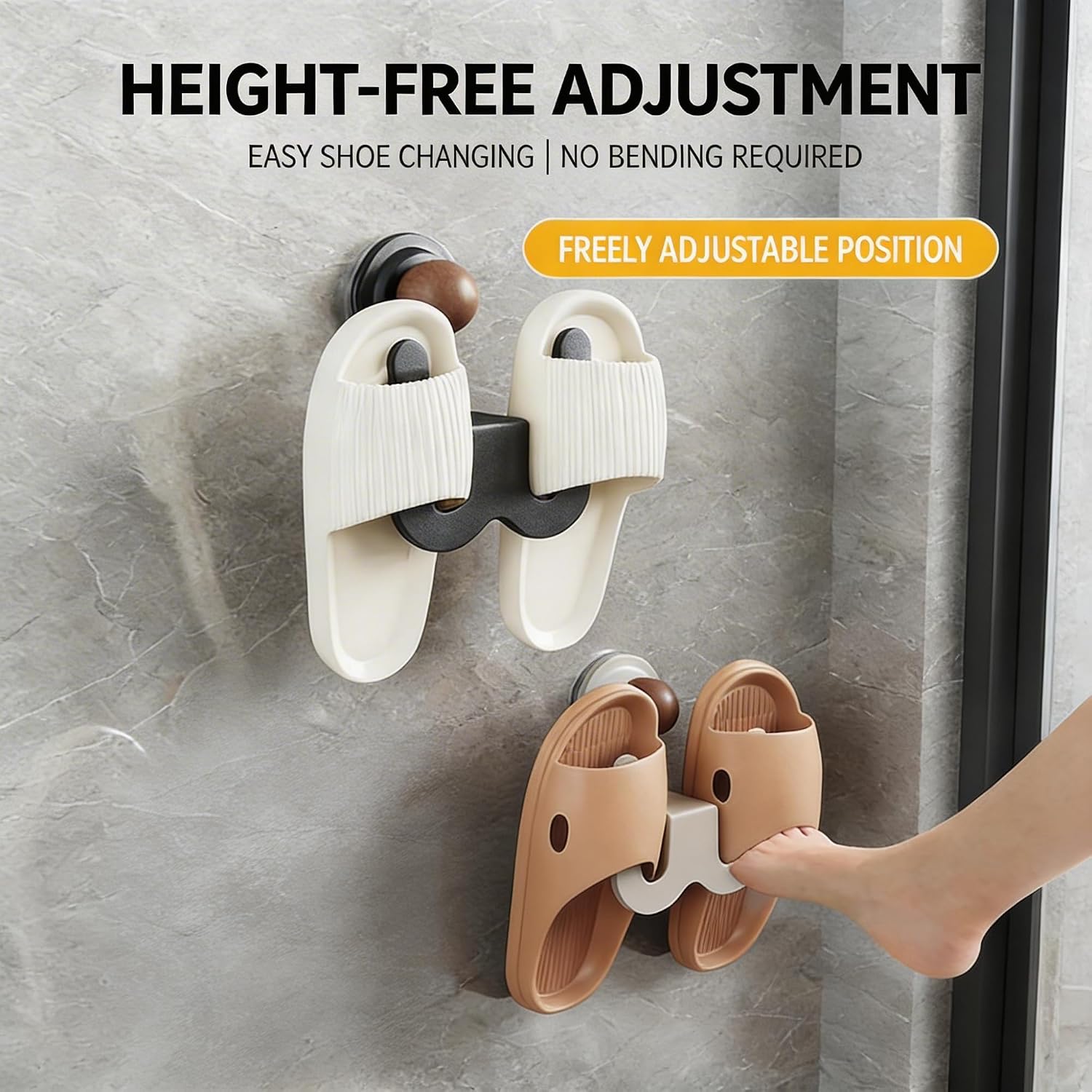 2‑Pack Suction‑Cup Slipper Rack, No‑Drill Wall Mount, Black