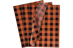 VGOODALL 100 Sheets Buffalo Plaid Tissue Paper, Black and Orange, 14x10 Inches