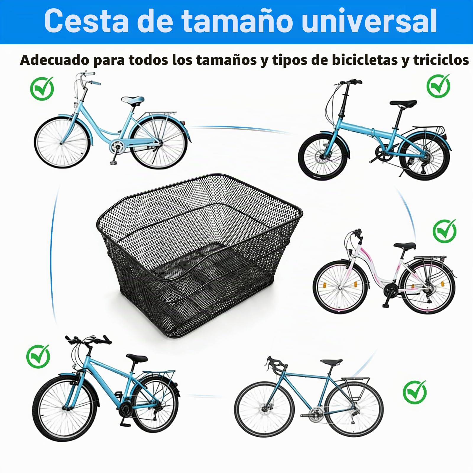 Cesta Trasera para Bicicleta, Cesta Trasera Grande para Bicicleta, Estable, con Accesorios de Montaje para Perro Pequeño, Compras, Picnic, Mochila Escolar