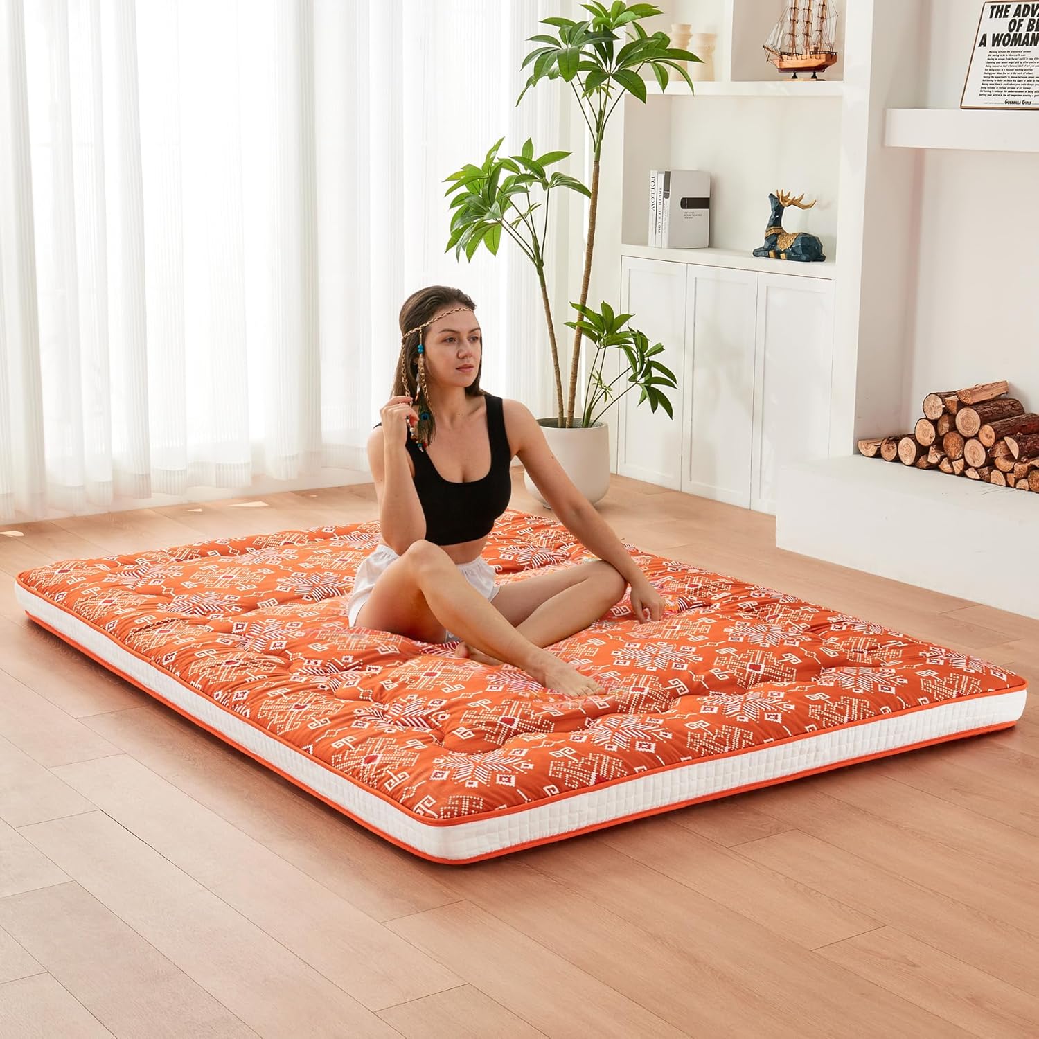 Dr.Futon Japanese Floor Futon Mattress Extra Thick Folding Roll Up Bed Topper Mat for Guest,Lounger and Tavel