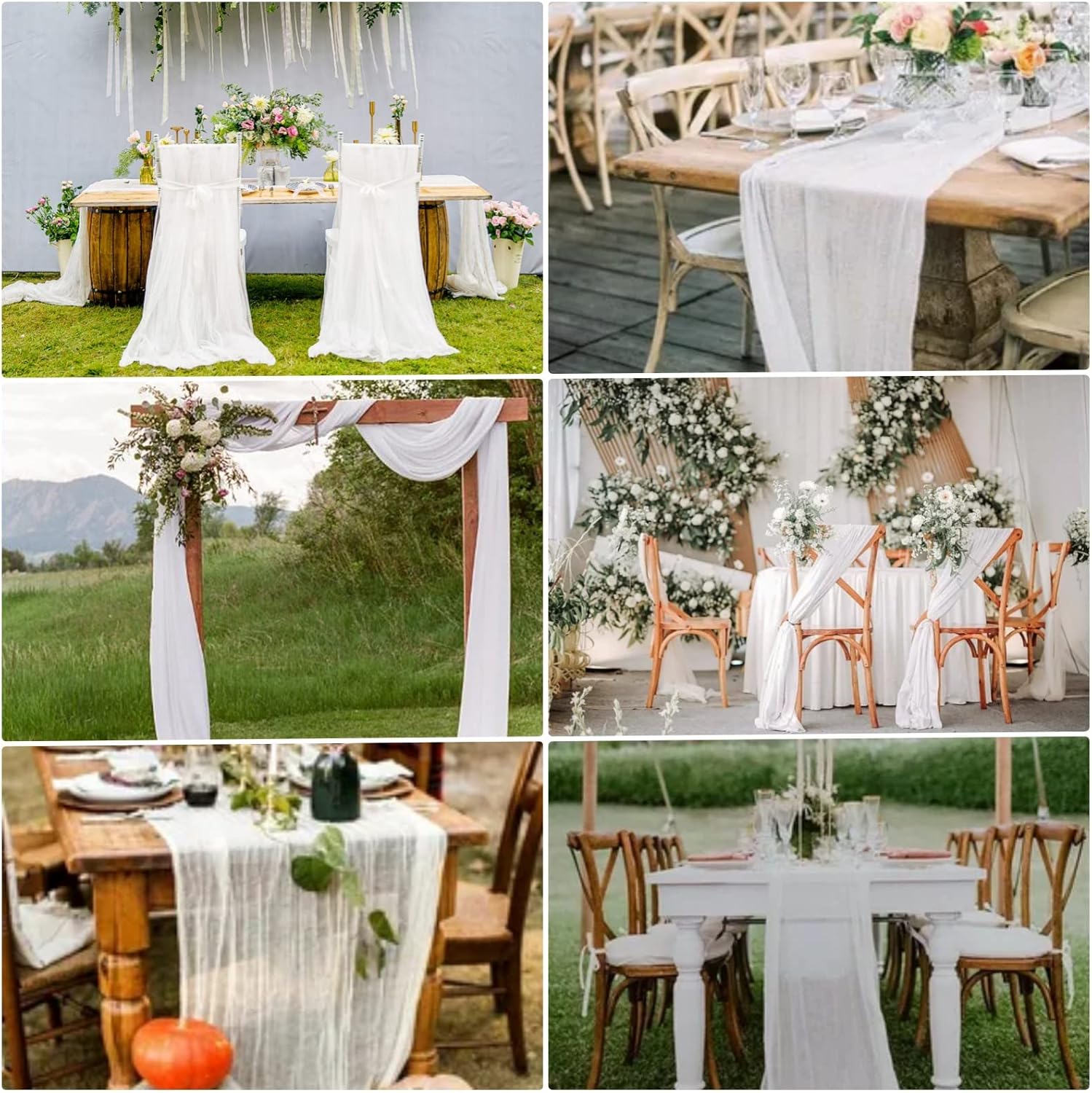15 Pack Cheesecloth Table Runner 6FT Cheese Cloth Table Runner 35x72Inch Boho Gauze Table Runners for Wedding Birthday Party Engagement Baby Shower Bridal Shower Anniversary Banquet Table Décor(White)