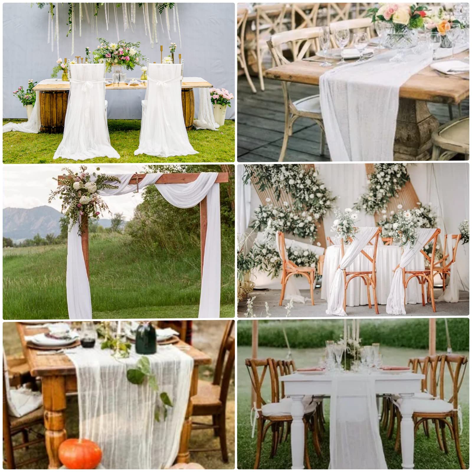 Biały bieżnik na stół z gazą, 30 x 300 cm, boho, romantyczny bieżnik na stół, na ślub, dla panny młodej, baby shower, jesień, urodziny, przyjęcie, dekoracja bożonarodzeniowa, 8 szt