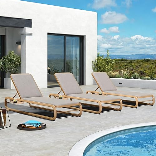PURPLE LEAF Outdoor Chaise Lounge One Chair with Cushion Aluminum Pool Side Sun Lounges Adjustable Reclining Patio Set Teak