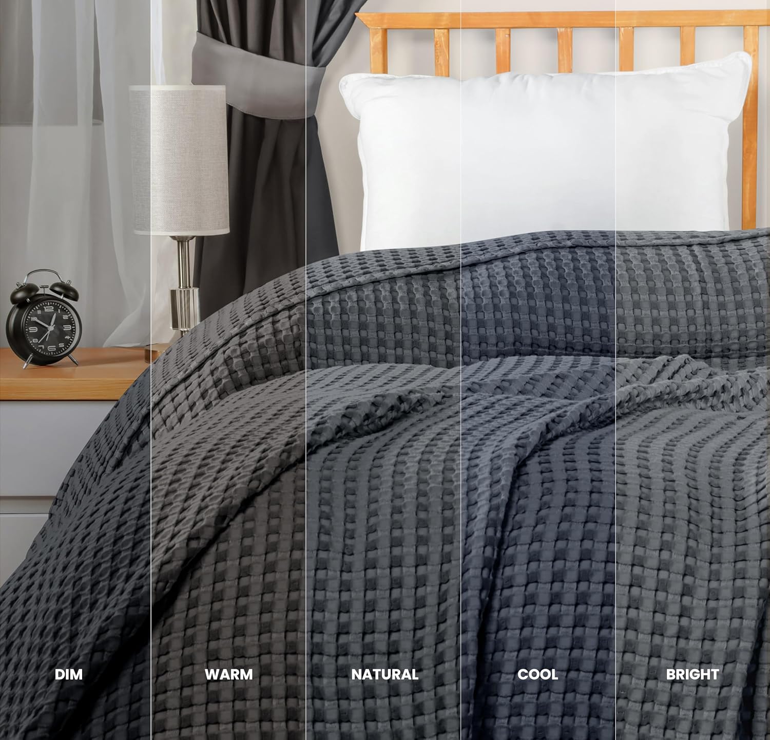 Utopia Bedding Charcoal 100% Cotton Waffle Blanket 300 GSM [King - 90x108 Inch] Soft Lightweight Breathable Bed Blanket for All Season - Image 5
